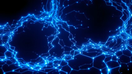 Futuristic Digital Network Mesh with Glowing Blue Nodes and Connecting Lines – High-Tech Abstract Background