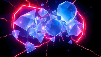 Glowing Sci-Fi Geometric Explosion with Neon Lights and Futuristic 3D Shapes in Motion