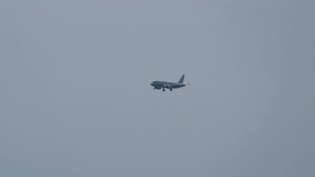 Aircraft landing at Batumi Airport. SSJ 100 landing at airport.