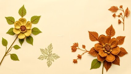 Handcrafted Floral Embroidery on Warm Beige Fabric with Vintage Botanical Detail