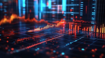 Fototapeta premium Holographic financial forecast chart generated by artificial intelligence, deep learning concept