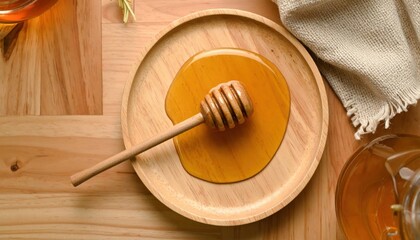 Drizzling golden honey kitchen table food photography rustic setting close-up culinary delight