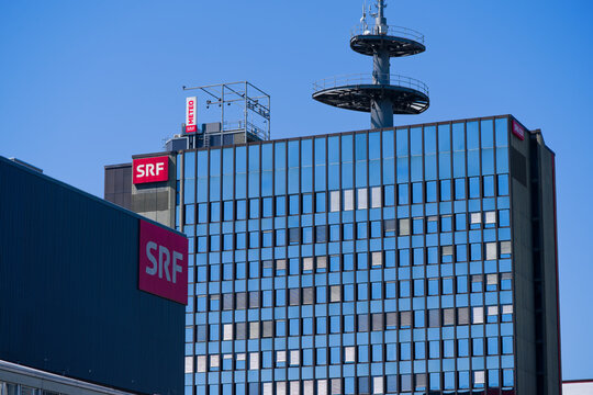 Headquarters of Swiss national television and radio SRF at Leutschenbach district at Swiss City of Zurich on a sunny spring day. Photo taken May 11th, 2025, Zurich Leutschenbach, Switzerland.