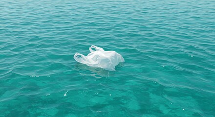 Fototapeta premium Plastic Bag Floating in Ocean Water