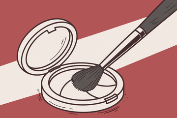 97 high definition, photographic, professional makeup brush applying powder foundation on red background, sharp focus, high quality, 8k resolution