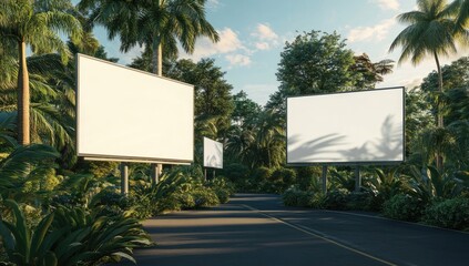 Blank billboards in a tropical setting
