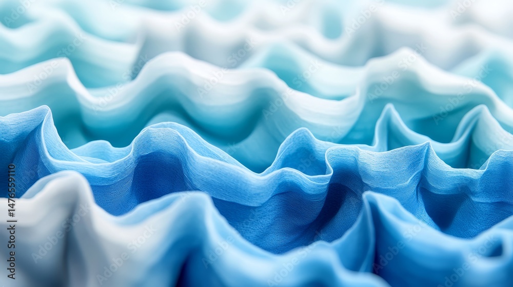 Wall mural abstract waves in blue and mint textures of layered paper for background with 3d render