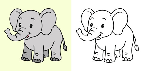 Cute elephant cartoon character coloring page vector illustration
