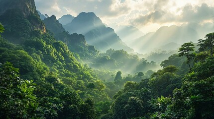 Obraz premium majestic-tropical-rainforest-misty-mountains.jpeg