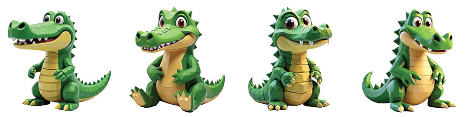 Fototapeta premium Set of 4 Cute Green Cartoon Alligator Characters Vector