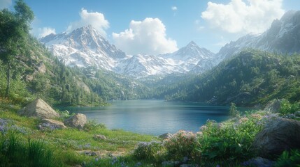 Fototapeta premium Serene mountain lake scene