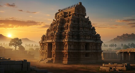 Ancient temple at sunrise
