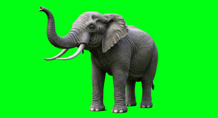 Obraz premium Elephant Walking Freely on Green Screen Chromakey Background
