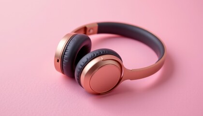Rose Gold Headphones on Pink Background