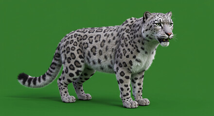 Snow Leopard Isolated On Green Screen Background Studio