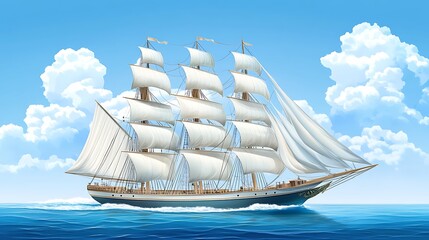 Sailing vessel on the ocean under a blue sky