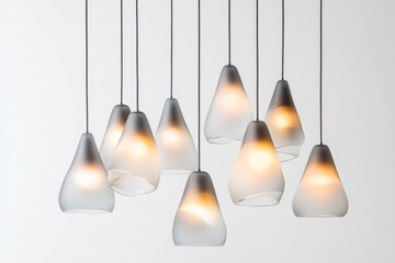 cluster of frosted glass pendant lights isolate on white background