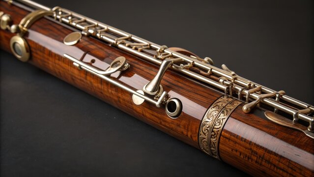 Ornate Contra Bassoon Close-up, Wood and Gold Detail, Musical Instrument, Bassoon, Classical Music contrabassoon, woodwind