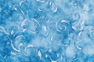 Delicate, icy blue patterned background with swirls and floral designs.  Watercolor effect