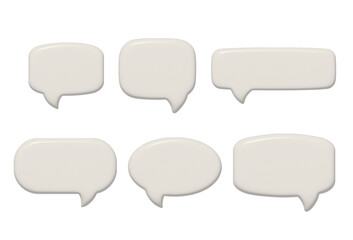 Set of 3d white empty speech bubbles. Social media chat message signs. Different shapes of bubbles talk. Volumetric dialogue clouds. 3D chat box icons of different shapes include circle, square, oval