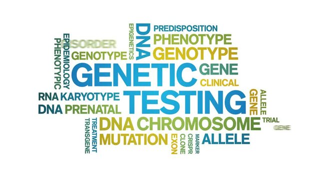 Genetic Testing animated word cloud;text design animation tag kinetic typography seamless loop.