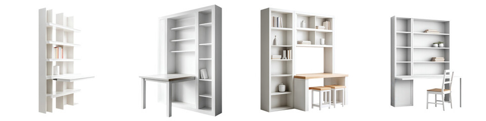 Modern White Shelving Units and Desk - Perfect for Contemporary Office Spaces, Minimalist Interior Designs, or Stylish Home Decor
