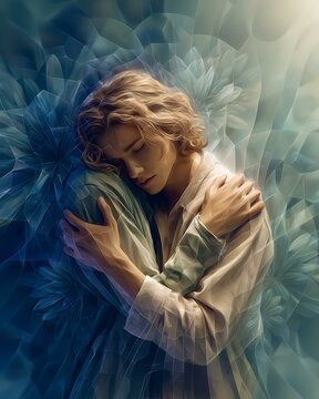 Emotive Character Embracing in Vibrant Painterly Style Artwork