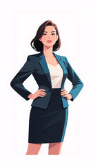 Strong female professional in a power pose, hands on hips, modern clipart style, white background.