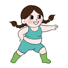 Cartoon of girl stretching her muscles with a transparent background 