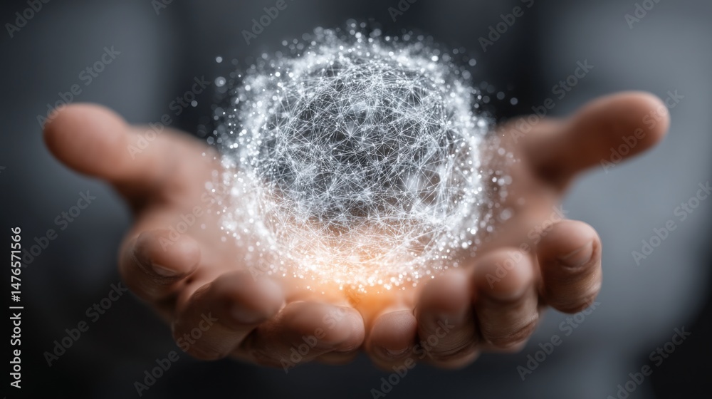 Poster captivating ai light orb icon concept depicting glowing intelligence in action within a futuristic f