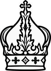Ornate Black and White Vector Illustration of Ecclesiastical Crown with Cross – Traditional Christian Religious Headdress Design