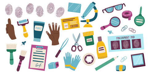 Set elements for fingerprinting isolated on white background. Personal id identity. Unique touch id. Vector hand drawn cliparts.