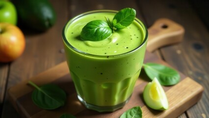 Refreshing Green Smoothie in Glass with Fresh Ingredients