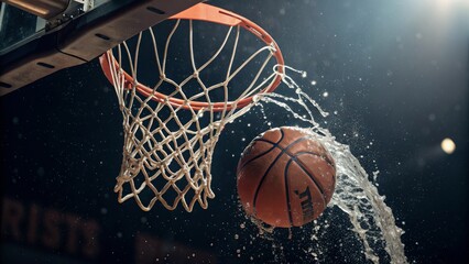Splashing Through the Net Close-up of Basketball Swish, Water, Dynamic Composition, Sports Photography, Basketball ,Sports Basketball, Sports Photography