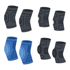 Knee braces vector cartoon set isolated on a white background.