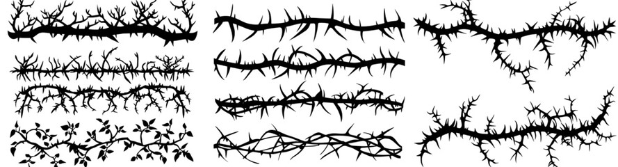 Fototapeta premium Tropical rainforest liana and Amazon jungle hanging tree with climbing leaves and rope roots create an ornate frame, accompanied by modern icons of jungle tropical liana branch and vine silhouette of