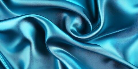 Obraz premium Light blue silk satin. Folds on shiny fabric surface. Beautiful teal background with space for design