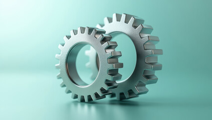 Metal gears interconnecting, symbolizing collaborative engineering precision and mechanical synchronization