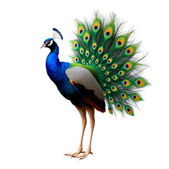 Obraz premium Peacock's Display of Splendor: A majestic peacock, renowned for its elaborate, vibrant tail feathers, exhibits its dazzling plumage in a moment of exquisite display.