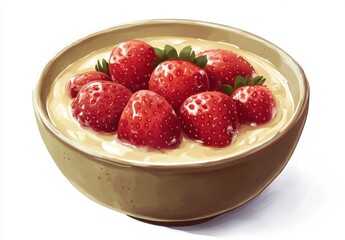 Red Strawberries in Creamy Custard Bowl