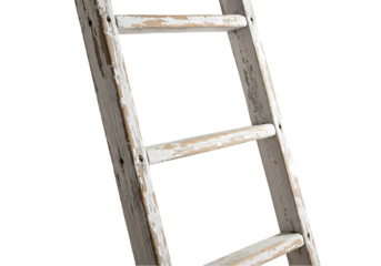 Rustic Gray  White Wooden Ladder  Leaner Shelf Decor on Transparent background