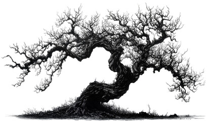 Intricate bonsai artwork. Detailed, aged, and stylized representation of a bonsai tree