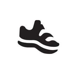 Pair of athletic shoes, side view.  Simple, solid black silhouette of a shoe with two straps across the vamp