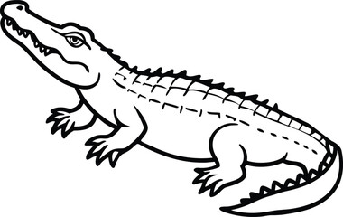 this wild crocodile is a reptile with a long tail, Isolated on white background Coloring Page.