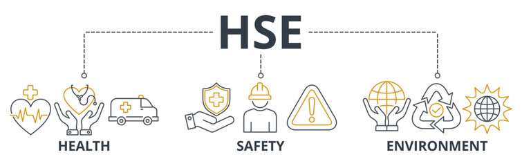 HSE web banners concept vector illustration with keywords and icons	