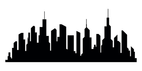 Minimalist black city silhouette vector isolated on transparent background