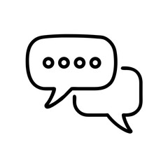 Minimalist black outline vector icon of a chat bubble with typing indicator, symbolizing online messaging, communication, and real-time conversation.