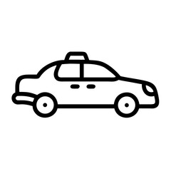 Naklejka premium Minimalist black outline vector icon of a taxi, representing transportation, and urban mobility in a clean and simple design.