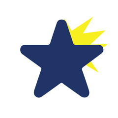 A dark-blue starburst graphic