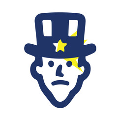 Sad patriotic figure with a yellow lightning bolt